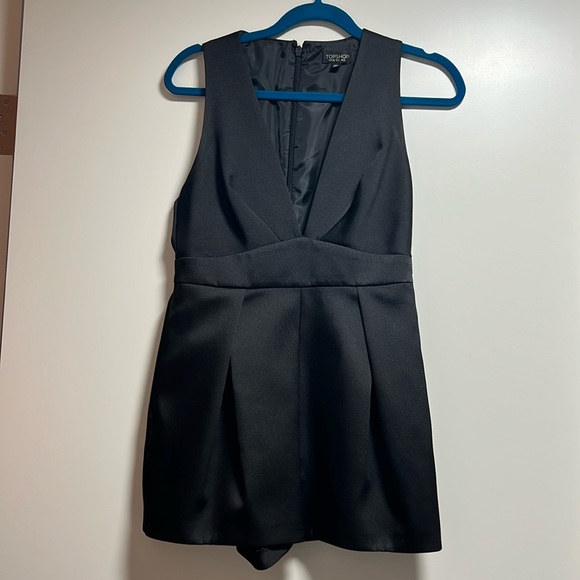 Topshop Satin Deep Plunge Neck Romper BLACK - Picture 4 of 10